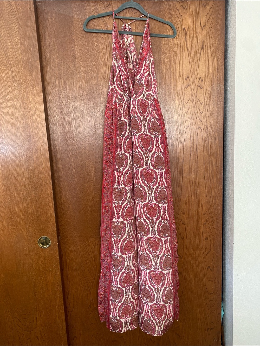 Elan Red Paisley Halter Maxi Dress